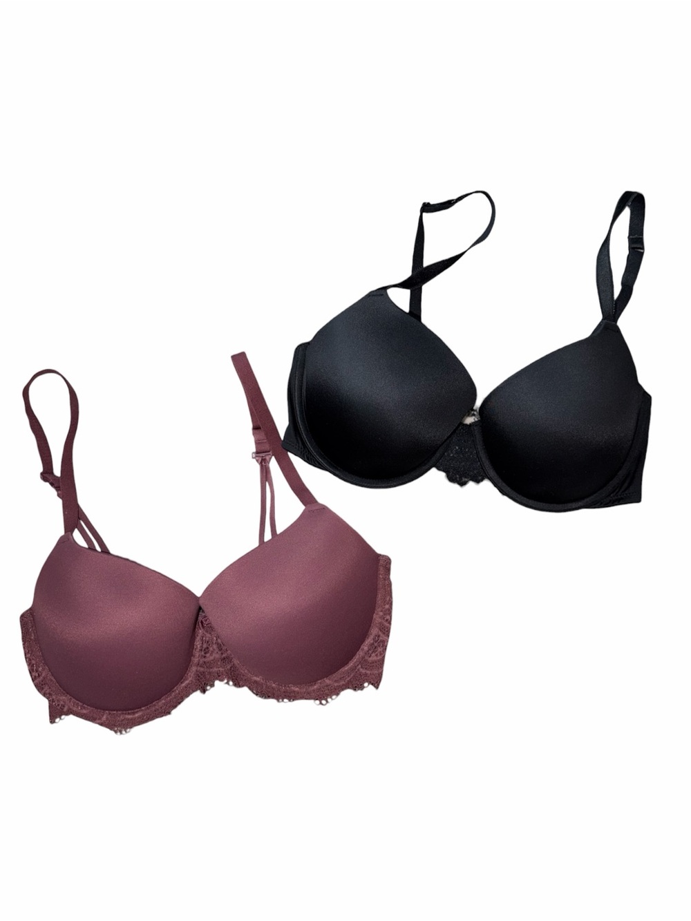 Auden The Daydream 34DD Black Mauve Lace T-Shirt Bra Bundle 2 Pack Underwire